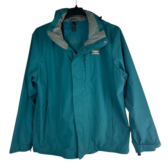 L.L. Bean Water Resistant Full Zip Shell Rain Jacket Hooded Teal Men’s Size XL - Picture 3 of 8